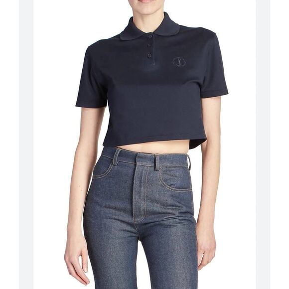 SAINT LAURENT YSL Monogram Cropped Polo Shirt Short Sleeve Logo Women’s L $680 - Picture 2 of 16